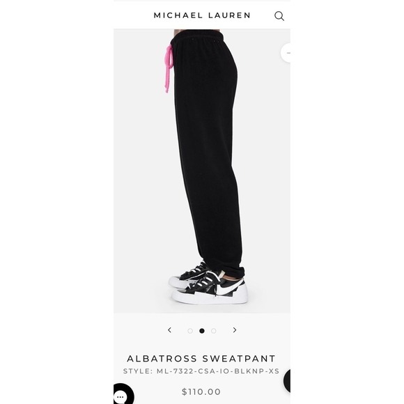 Michael Lauren Wm ALBATROSS SWEATPANT Sz L Terry Black Neon Pink 100% Cotton NWT - Picture 7 of 14